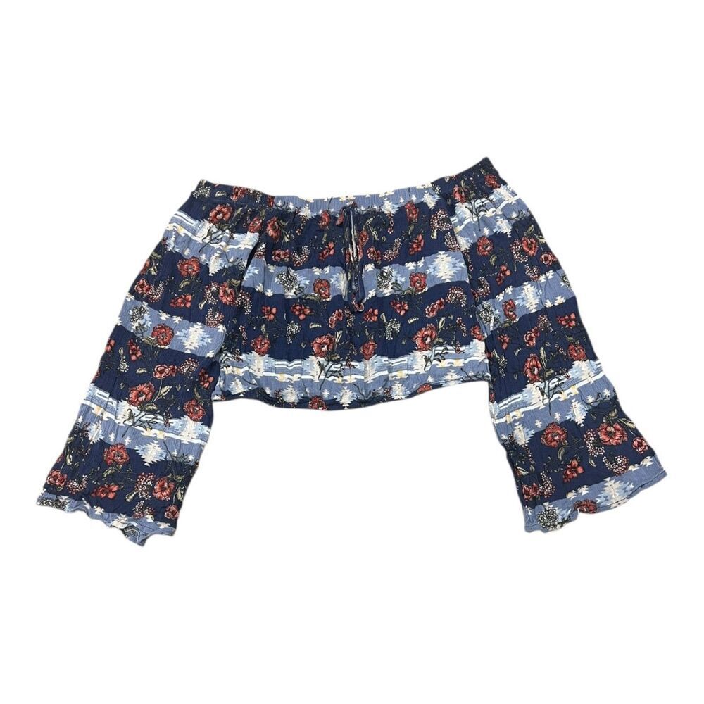 Altar'd State Blue Floral Off Shoulder Cropped Top S